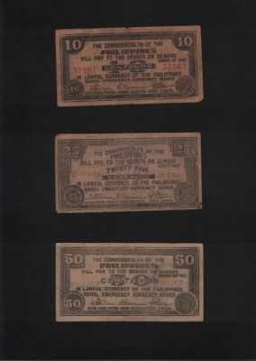 Rar! Set Filipine Philippines 10+25+50 centavos+1+5+10 pesos 1942 Bohol complet foto