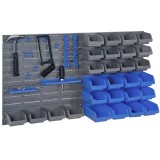 Panou scule, PP, cu 28 de cutii pentru depozitare, 10 carlige, 4 suporturi, gri si albastru, max 30 kg, 95x54 cm
