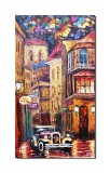 Cumpara ieftin Tablou pictat manual, Peisaj citadin, masina de epoca, 90x50cm ulei pe panza in cutit efect 3D, Leo Covaci