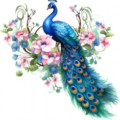 Sticker decorativ, Paun, Albastru, 61 cm, 1345STK-3