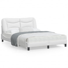 vidaXL Cadru de pat cu lumini LED, alb, 140x200 cm, piele ecologică