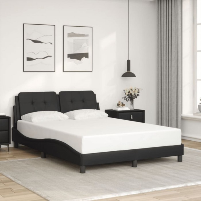 vidaXL Cadru de pat cu tăblie, negru, 140x200 cm, piele ecologică 3208184