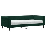 Cumpara ieftin Pat de zi cu saltea, verde inchis, 90x200 cm, catifea