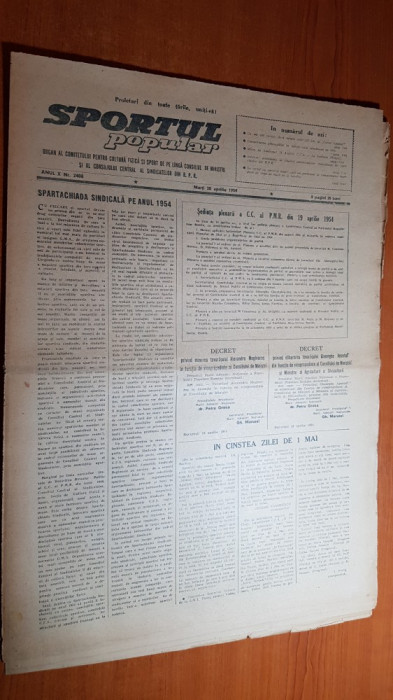 sportul popular 20 aprilie 1954-322 km in cursa scanteii la ciclism,natatie,box