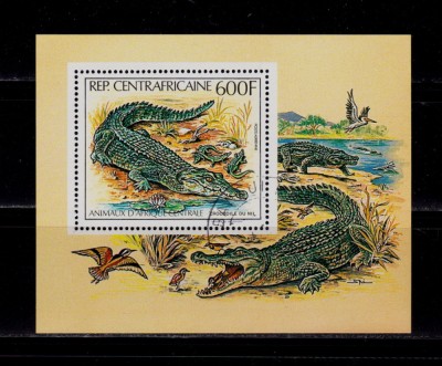 ( C38 )Rep. Centrafricana 1982 &amp;quot;Fauna- Crocodilul de Nil&amp;quot; ,bloc 164A, stamp. foto