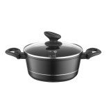 Oala Aluminiu Forjat Florina Delux, 22cm, 3L, Antiaderenta, Capac Sticla, Manere Izolate Termic, Inductie, Negru