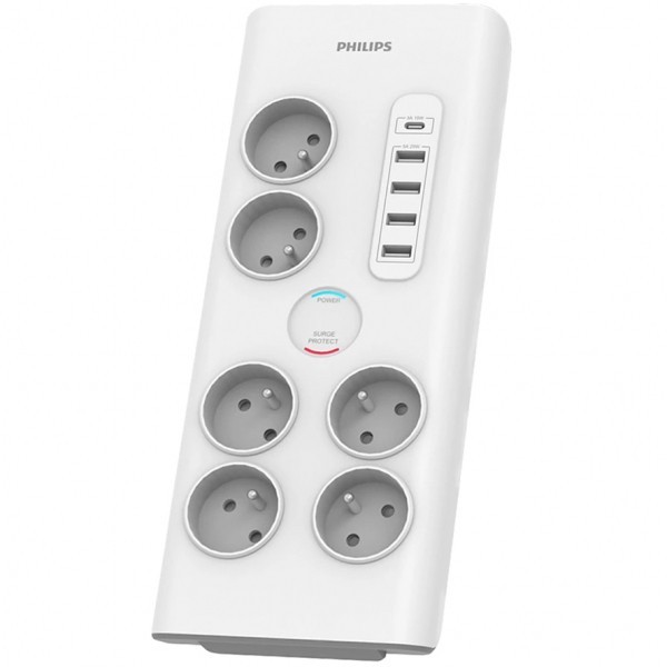 Prelungitor Philips, 35W, 3A, 4 x USB-A - 1 x USB-C - 6 x Schuko, Alb PHIL-SPN7060WA/60