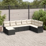 Set Canapea Gradina vidaXL 8 Piese, Ratan Poli Negru, Perne Incluse, Modular, Rezistent la Vreme, 5 Persoane
