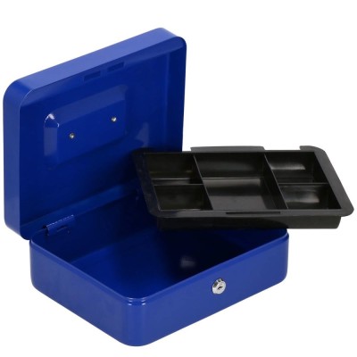 Caseta pentru bani tip cutie de valori, compartimentanta, cu cheie, metal, 20x16x9cm, albastru Household NewTrend foto