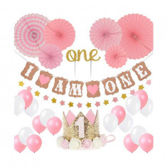 Set 30 baloane si accesorii pentru petrecere, aniversare I AM ONE - 1 ani