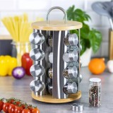 Set de 16 recipiente, otel inoxidabil si sticla cu suport, pentru contimente, 17 x 24 cm, Klausberg