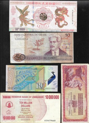 Set 5 bancnote de prin lume adunate (cele din imagini) #426 foto