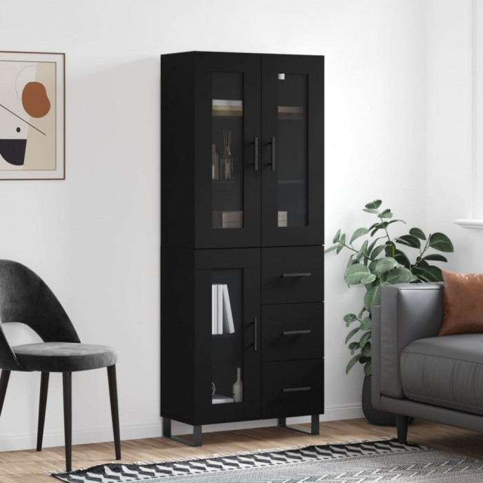Dulap &icirc;nalt, negru, 69,5x34x180 cm, lemn compozit