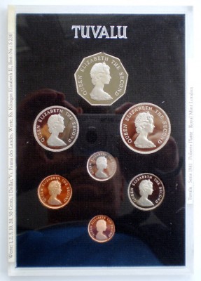 5.510 TUVALU SET 7 MONEDE 1, 2, 5, 10, 20, 50 CENTS 1 DOLLAR 1981 PROOF foto