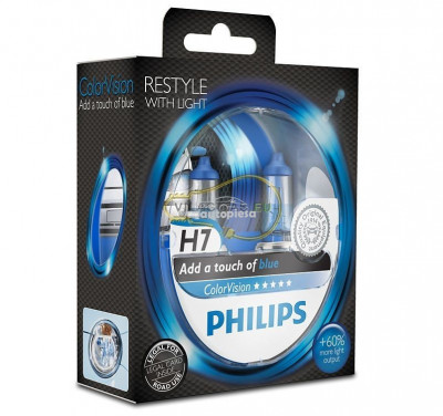 Set 2 becuri Philips H7 ColorVision albastru 12V 55W 12972CVPBS2 foto