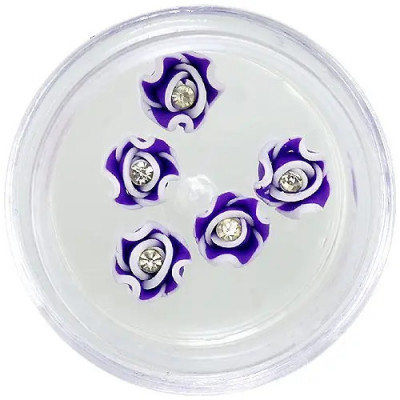 Decorațiuni mov și albe pentru unghii - flori acrilice cu stras foto