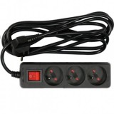 Prelungitor cu impamantare, Intrerupator, 3 locasuri, lungime 3 m, Negru, 1 mmp, 10A, Oem