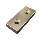 Magnet neodim 60x25x10 mm, 2 x gaura de 5.5 mm cu sanfren, dreptunghiular, argintiu, N35
