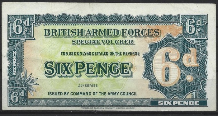 !!! RARR : MAREA BRITANIE , VOUCHER MILITAR - 6 PENCE (1948} - P M17a - UNC / CEL DIN SCAN