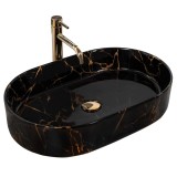 Lavoar ceramic pentru blat Rea Nadia Black Marble Shiny