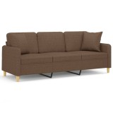 Canapea cu 3 locuri cu pernute, maro, 180 cm, textil