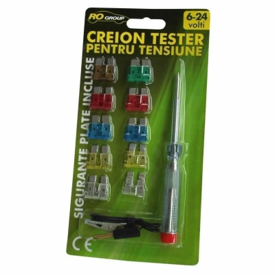 Creion pentru masurat tensiunea RoGroup, 6-24V si set 10 sigurante plate incluse foto