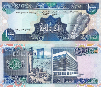 LIBAN 1.000 livres 1988 UNC!!! foto