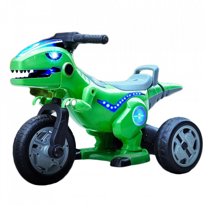Motocicletă dinozaur cu acumulator, 2 motoare, 12V, 5A, Verde