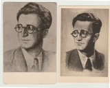 Romania anii 50 - Alexandru Sahia, portrete de Perahim si Florica Cordescu, lot de 2 carti postale ilustrate de propaganda comunista, Necirculata, Printata