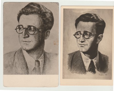 Romania anii 50 - Alexandru Sahia, portrete de Perahim si Florica Cordescu, lot de 2 carti postale ilustrate de propaganda comunista foto