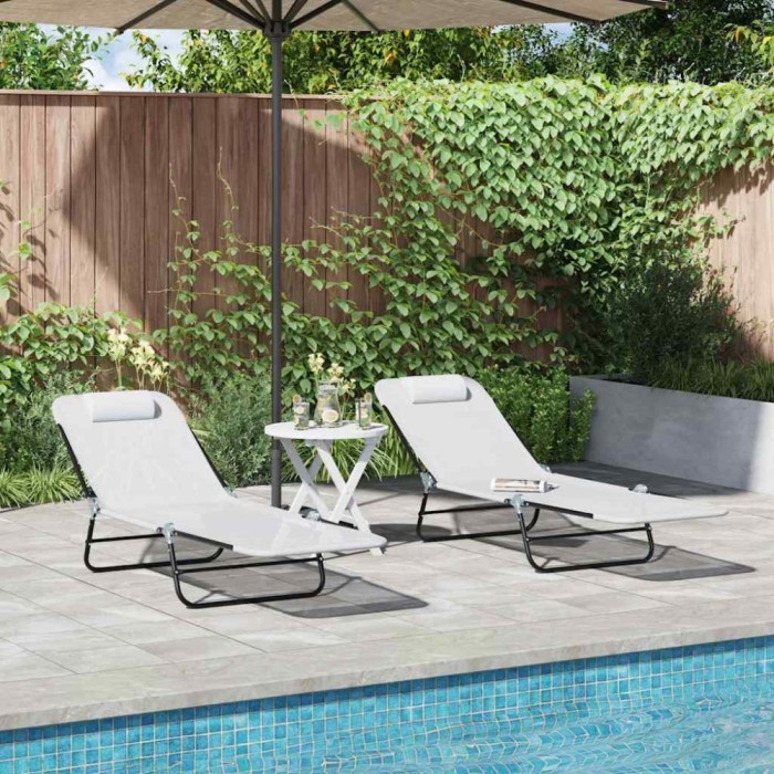 vidaXL Șezlong pliabil 2 pcs Crem 182 x 55 x 85.5cm Textilenă 42003157