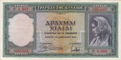 GRECIA 1.000 drahme 1939 VF/VF+!!! foto
