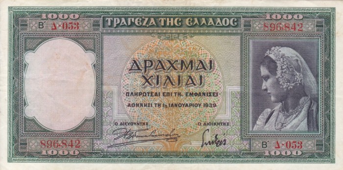GRECIA 1.000 drahme 1939 VF/VF+!!!
