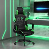 VidaXL Scaun gaming de masaj/suport picioare, negru/verde, piele eco