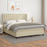 vidaXL Pat box spring cu saltea, crem, 180x200 cm, piele ecologică 3129047