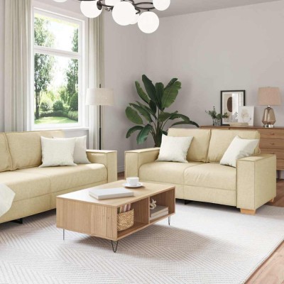 vidaXL Set de canapele cu perne, 2 piese, crem, textil foto