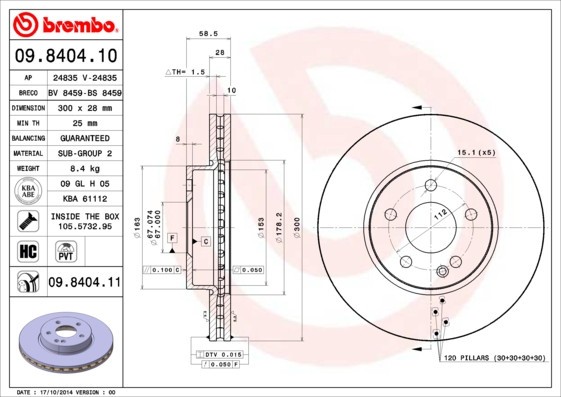 BREMBO 09.8404.11 PRIME LINE - UV Coated Disc frana