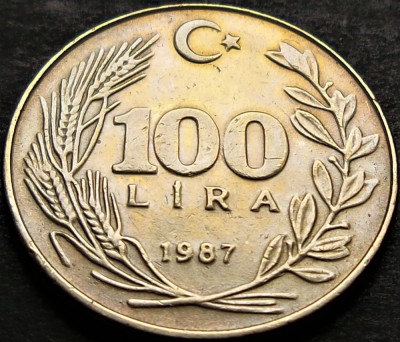 Moneda 100 LIRE TURCESTI - TURCIA, anul 1987 * cod 275 = A.UNC foto