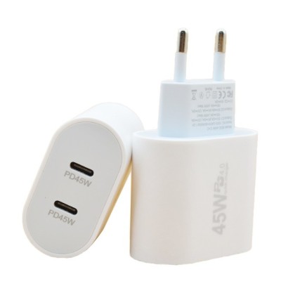 Incarcator Fast Charge pentru Telefon, Flippy, Power Delivery 45W, Dual Port Type-C PD45W, Compatibil cu orice Telefon, Alb foto