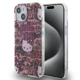 Husa pentru iPhone 15 - Hello Kitty Hardcase IML Tags Graffiti (HKHCP15SHDGPTP) - Pink