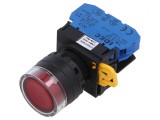 Comutator acţionat prin apăsare 22mm cu 2 contacte normale deschise, culoare roșie