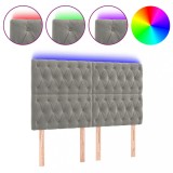 Cumpara ieftin Tablie de pat cu LED, gri deschis, 144x7x118/128 cm, catifea