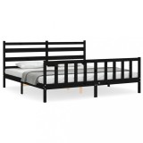 Cumpara ieftin Cadru pat cu tablie 200x200 cm, negru, lemn masiv