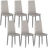 HOMCOM Set de 6 Scaune de Sufragerie, cu Spătar &Icirc;nalt cu Cusături Tip Romb din Piele Ecologică și Oțel, 41x50x97 cm, Gri | Aosom Romania