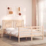 VidaXL Cadru de pat cu tăblie, 140x190 cm, lemn masiv