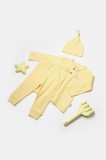 Cumpara ieftin Set 3 piese:bluza, pantaloni si caciulita Bamboo, galben, BabyCosy, 50% bumbac+50%bambus (Marime: 9-12 luni)