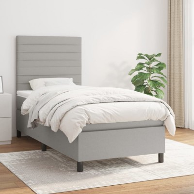 vidaXL Pat box spring cu saltea, gri deschis, 100x200 cm, textil 3141833 foto