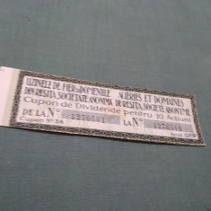 CUPON PENTRU DIVIDENTE PENTRU 10 ACTIUNI -UZINELE DE FIER SI DOMENIILE DIN RESITA 1959