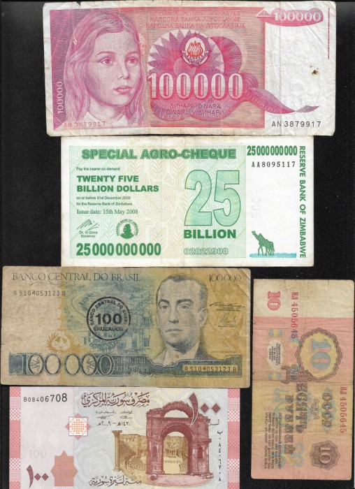 Set 5 bancnote de prin lume adunate (cele din imagini) #375