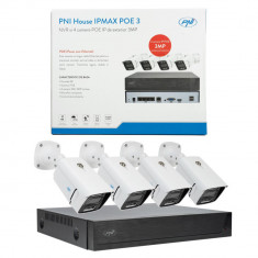 Kit supraveghere video PNI House IPMAX POE 3 si 4 camere cu IP 3MP de exterior Power over Ethernet